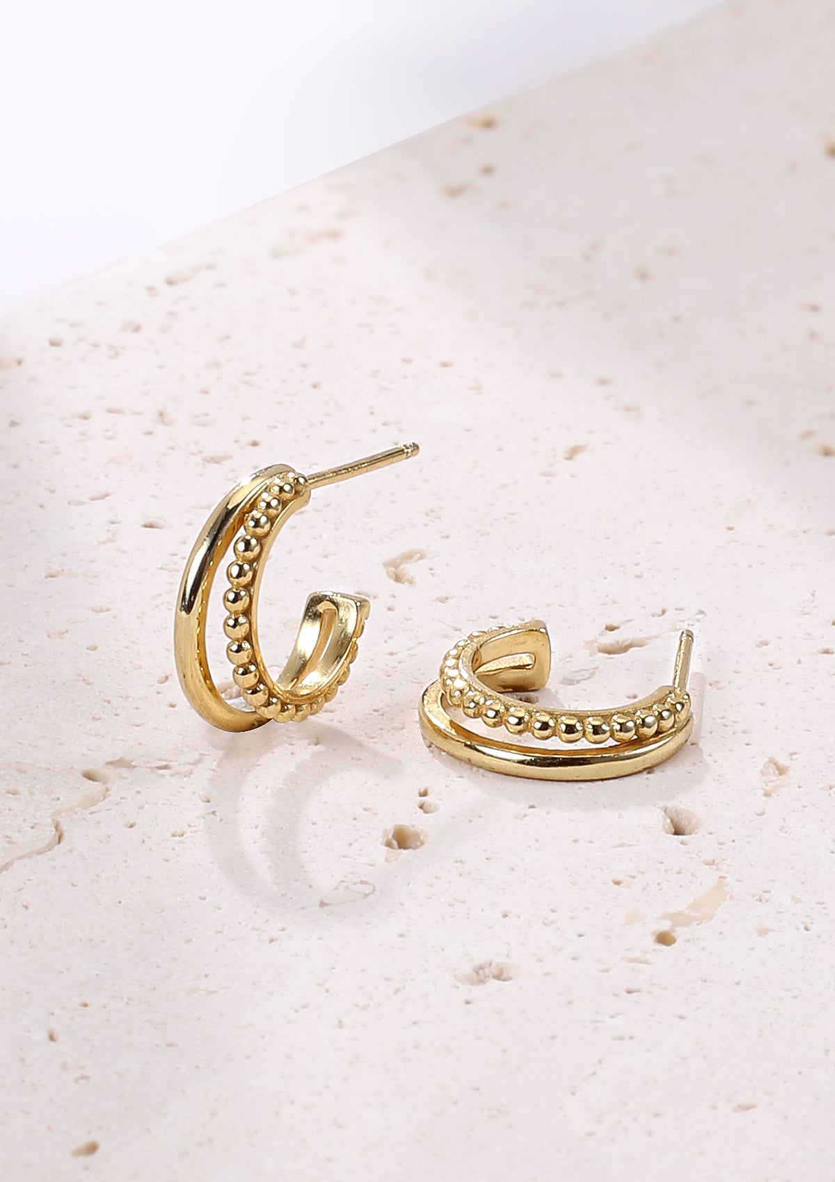 Boucles d’Oreilles Créoles Double Perlée Sterling Argent en Or